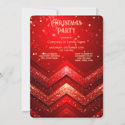 Red Decorative Christmas Glitter Holiday Party 招待状 (正面)