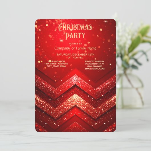 Red Decorative Christmas Glitter Holiday Party 招待状 (スタンド正面)