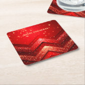 Red Decorative Christmas Holiday Paper Coaster スクエアペーパーコースター (アングル)