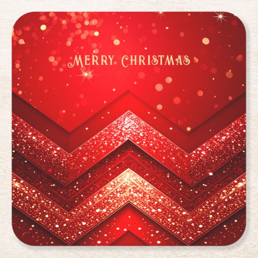 Red Decorative Christmas Holiday Paper Coaster スクエアペーパーコースター (正面)
