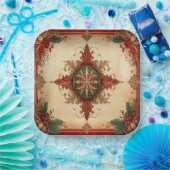Red Decorative Christmas Holiday Paper Plate ペーパープレート (パーティー)