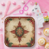 Red Decorative Christmas Holiday Paper Plate ペーパープレート (パーティー)