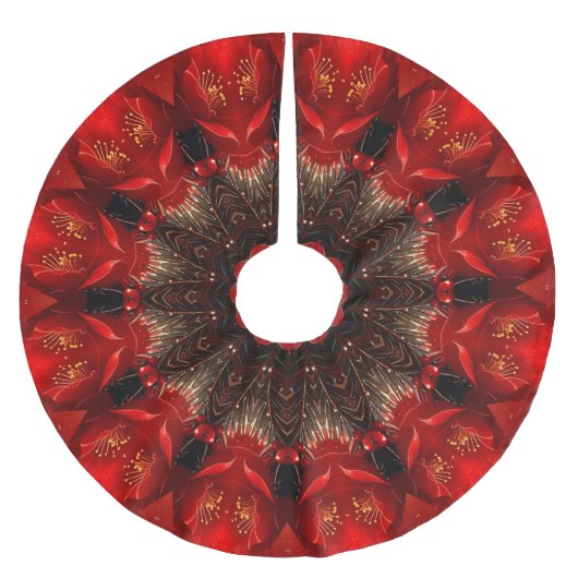 Red Decorative Christmas Tree Skirt ブラッシュドポリエステルツリースカート (正面)