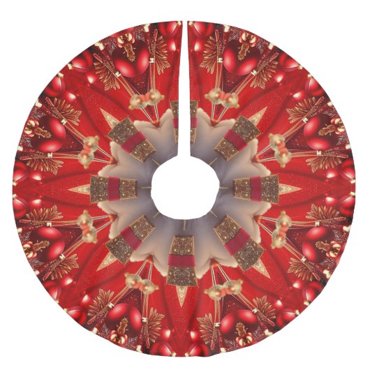 Red Decorative Christmas Tree Skirt ブラッシュドポリエステルツリースカート (正面)