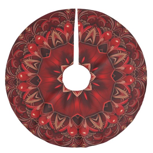 Red Decorative Christmas Tree Skirt ブラッシュドポリエステルツリースカート (正面)