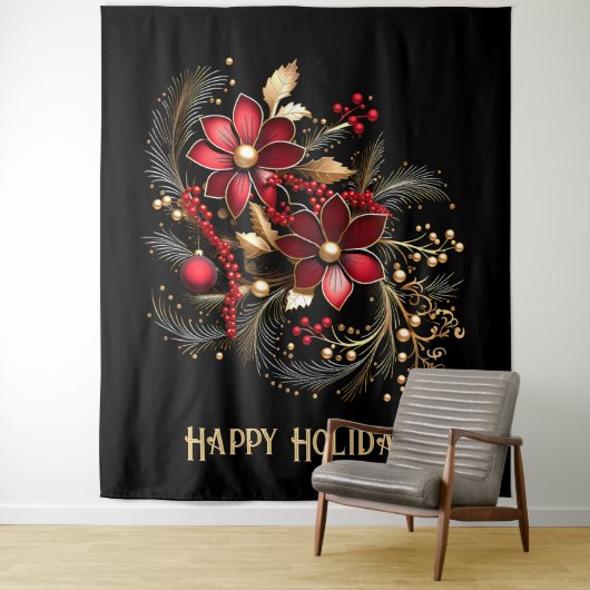 Red Decorative Flowers Holiday Backdrop タペストリー (インサイチュ)