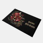 Red Decorative Flowers Holiday Doormat ドアマット (アングル)