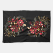 Red Decorative Flowers Holiday Kitchen Towel キッチンタオル (横)