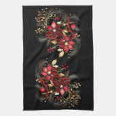 Red Decorative Flowers Holiday Kitchen Towel キッチンタオル (縦)