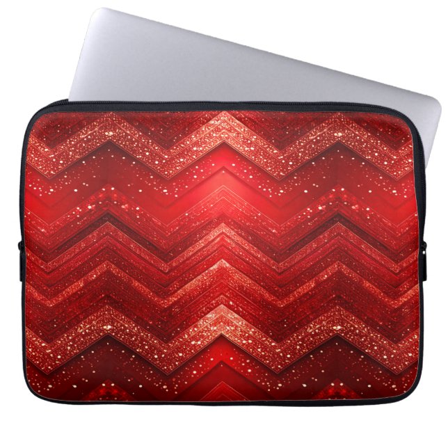 Red Decorative Glitter Laptop Sleeve ラップトップスリーブ (正面)