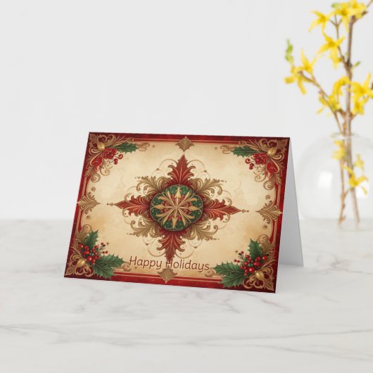 Red Decorative Holiday Card カード (黄色い花)