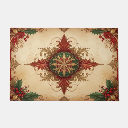 Red Decorative Holiday Doormat ドアマット (正面)