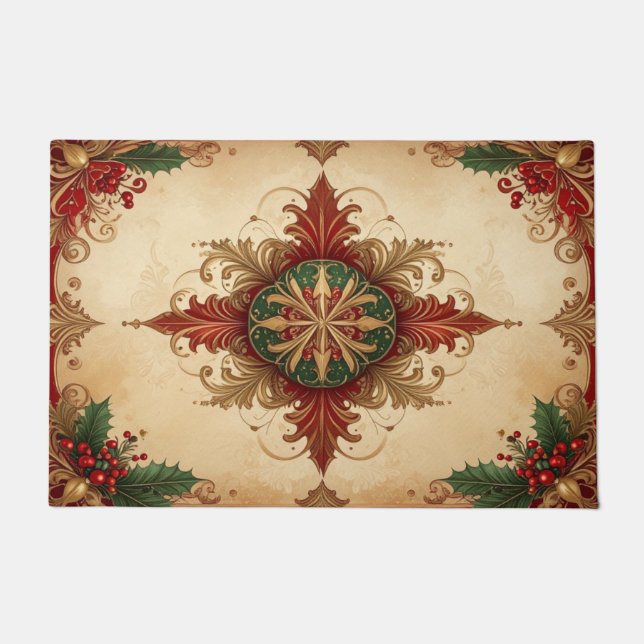 Red Decorative Holiday Doormat ドアマット (正面)