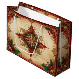 Red Decorative Holiday Gift Bag ラージペーパーバッグ