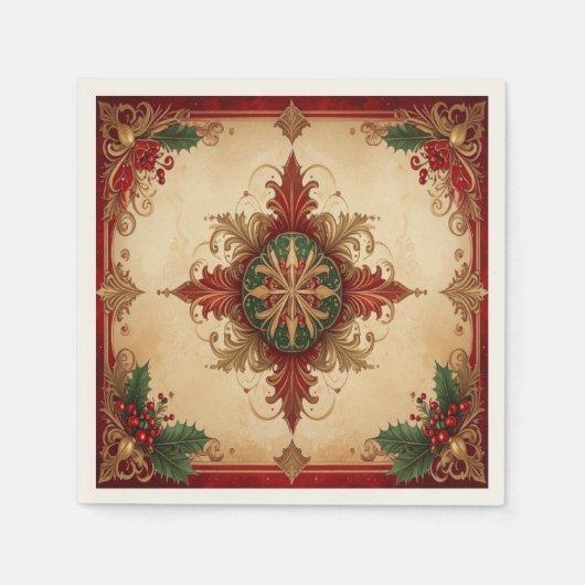 Red Decorative Holiday Napkin スタンダードカクテルナプキン (正面)