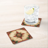 Red Decorative Holiday Paper Coaster スクエアペーパーコースター (インサイチュ)