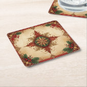 Red Decorative Holiday Paper Coaster スクエアペーパーコースター (アングル)