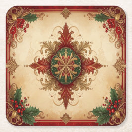 Red Decorative Holiday Paper Coaster スクエアペーパーコースター