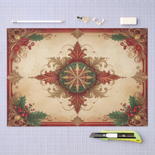 Red Decorative Holiday Tissue Paper 薄葉紙 (クラフト)