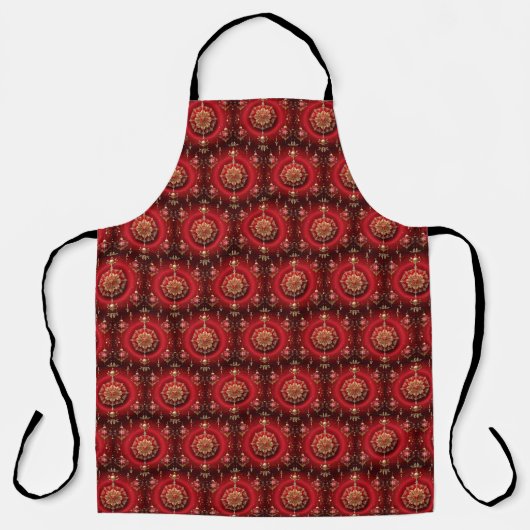 Red Decorative Ornaments Holiday Apron エプロン (正面)