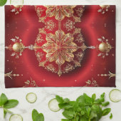 Red Decorative Ornaments Holiday Kitchen Towel キッチンタオル (折り畳み)
