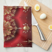 Red Decorative Ornaments Holiday Kitchen Towel キッチンタオル (四つ折り)
