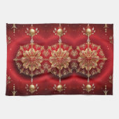 Red Decorative Ornaments Holiday Kitchen Towel キッチンタオル (横)