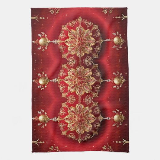 Red Decorative Ornaments Holiday Kitchen Towel キッチンタオル (縦)