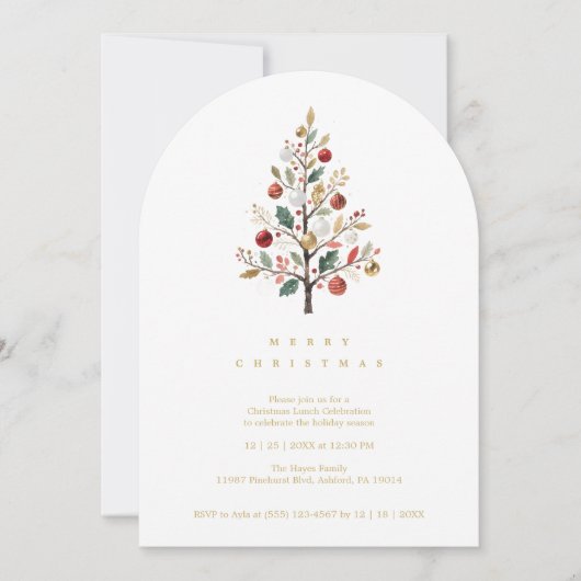 Red Delicate Minimalist Chic Winter Christmas Tree 招待状 (正面)