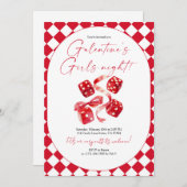 Red Dice & Ribbon Galentine’s Girls Night Party 招待状 (正面/裏面)