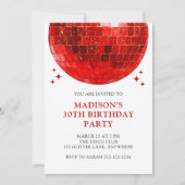 Red Disco Ball 30th Birthday Disco Party 招待状 (正面)