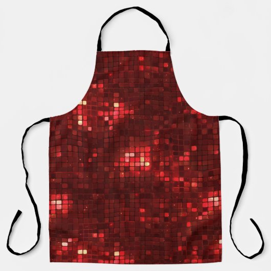 Red Disco Style Squares Valentine Pattern エプロン (正面)
