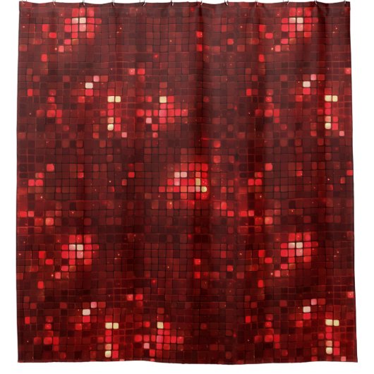 Red Disco Style Squares Valentine Pattern シャワーカーテン (正面)