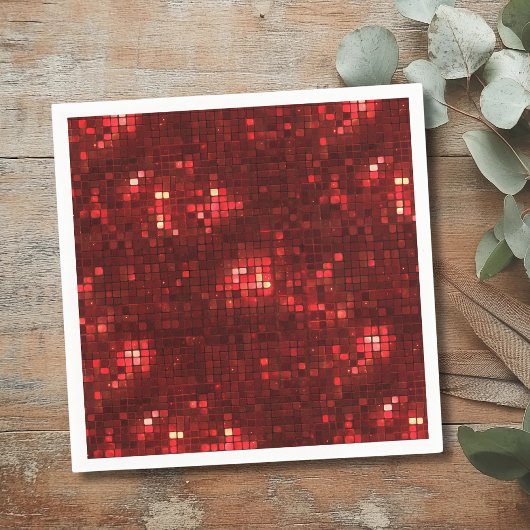 Red Disco Style Squares Valentine Pattern スタンダードカクテルナプキン