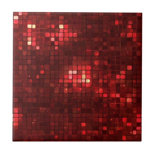Red Disco Style Squares Valentine Pattern タイル (正面)