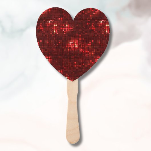 Red Disco Style Squares Valentine Pattern ハンドファン