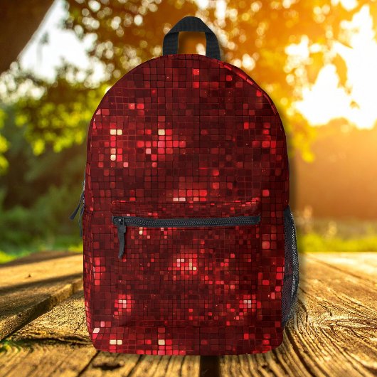Red Disco Style Squares Valentine Pattern プリントバックパック