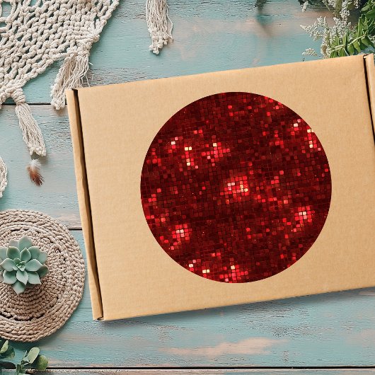 Red Disco Style Squares Valentine Pattern ラウンドシール