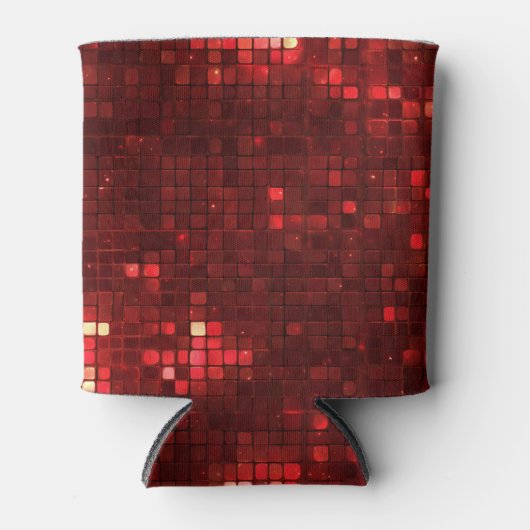 Red Disco Style Squares Valentine Pattern 缶クーラー (正面)