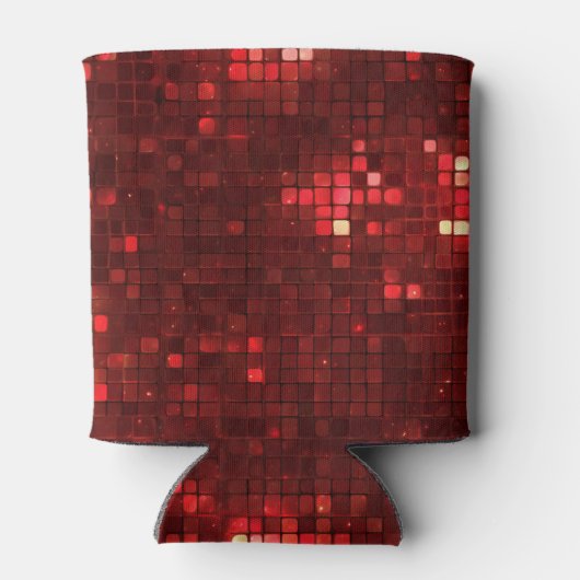 Red Disco Style Squares Valentine Pattern 缶クーラー (裏面)