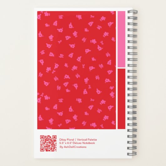 Red Ditsy Floral Vertical Palette Notebook ノートブック (裏面)