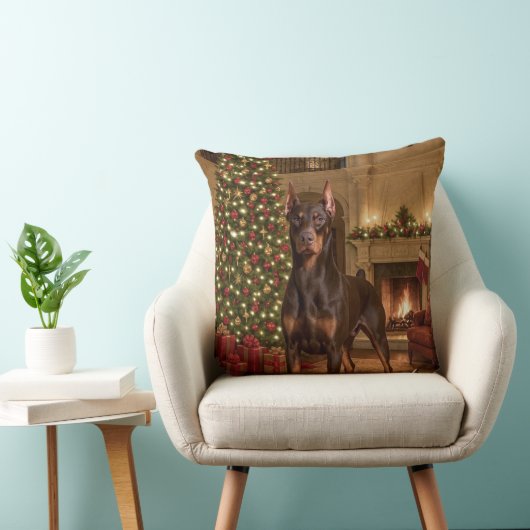 Red Doberman Holiday  クッション (椅子)