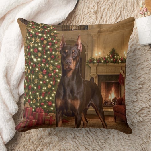Red Doberman Holiday  クッション (ブランケット)