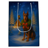 Red Doberman Holiday  ミディアムペーパーバッグ (裏面)