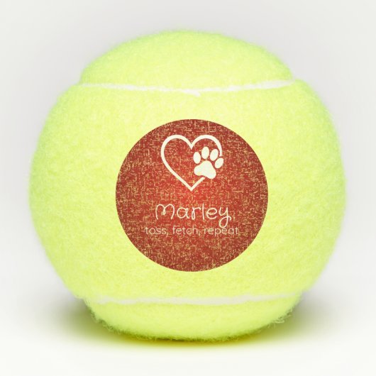 Red Dog Name Tennis Ball 'toss, fetch, repeat' テニスボール (正面)