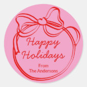 Red Doodle Bow Frame Custom Holiday ラウンドシール (正面)