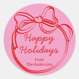 Red Doodle Bow Frame Custom Holiday ラウンドシール