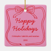 Red Doodle Bow Frame Custom Photo セラミックオーナメント (裏面)