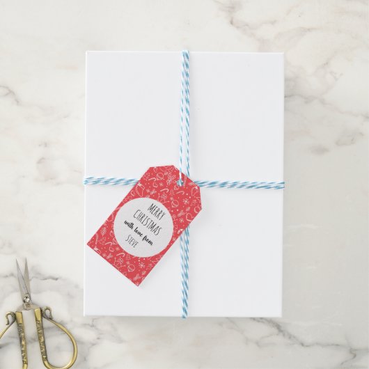 Red Doodle Christmas Pattern ギフトタグ (より糸付き)