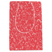 Red Doodle Christmas Pattern - Festive Holiday ミディアムペーパーバッグ (正面)